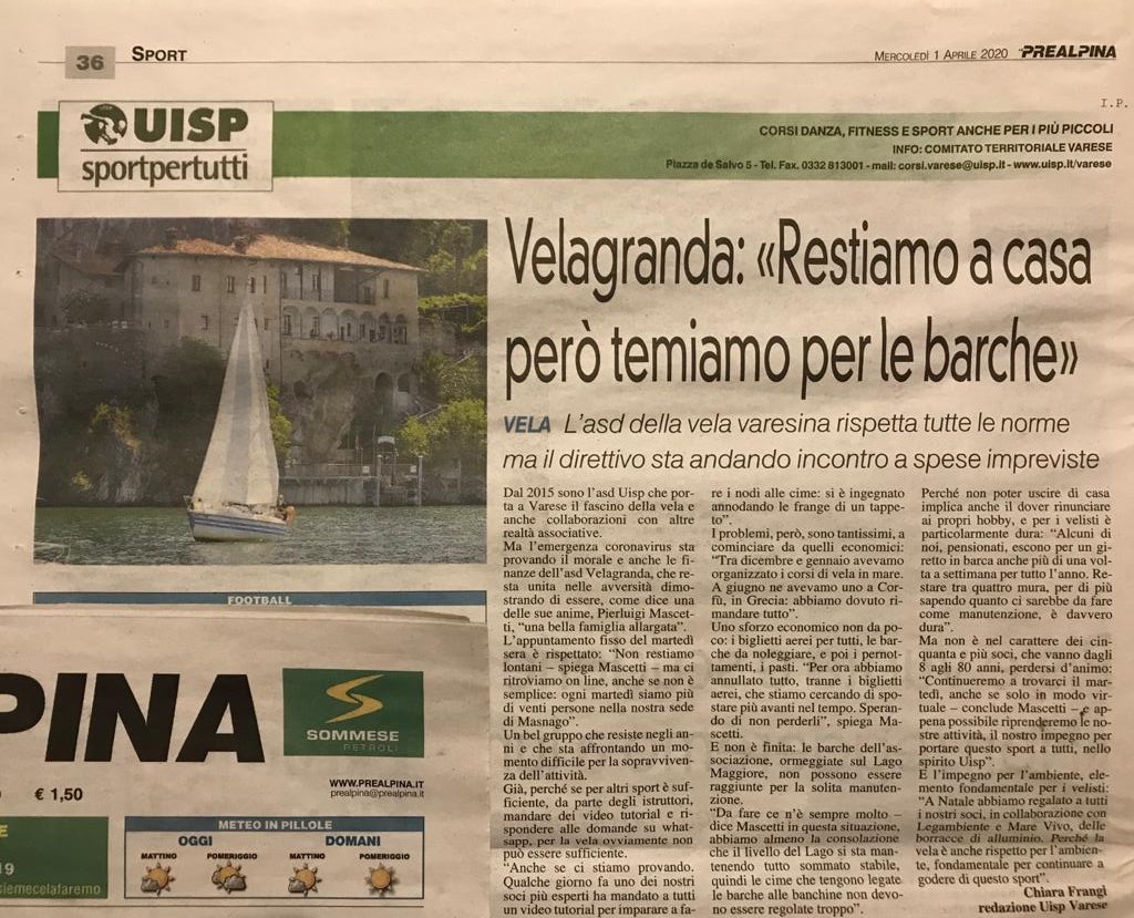 Ritaglio di giornale: Velagranda “Restiamo a casa, però temiamo per le barche”