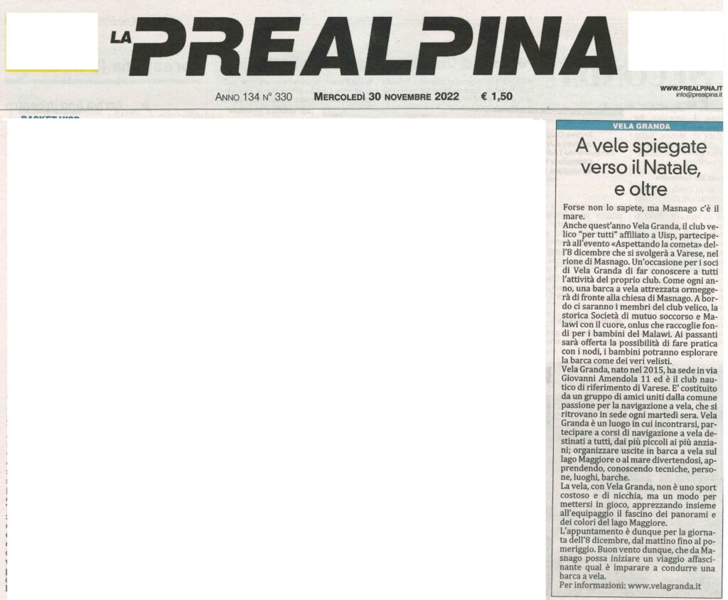 Ritaglio di giornale: A vele spiegate verso il Natale e oltre