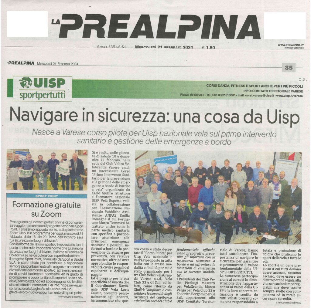 Ritaglio di giornale: Navigare in sicurezza: una cosa da Uisp